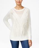 Bcx Juniors' Crocheted Fringe-trim Sweater