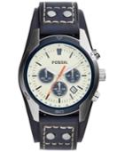 Fossil Men's Chronograph Coachman Blue Leather Saddle Strap Watch 44mm Ch3051