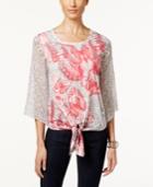 Jm Collection Embellished Printed Tie-front Top, Only At Macy's