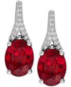 Lab-created Ruby (4 Ct. T.w.) And White Sapphire (1/8 Ct. T.w.) Drop Earrings In Sterling Silver