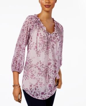 Style & Co Floral-print Ruffle-collar Top, Only At Macy's