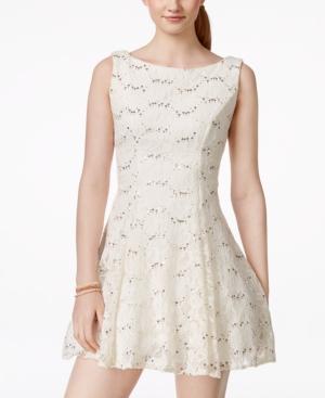 B Darlin Juniors' Sequined Lace Fit & Flare Dress