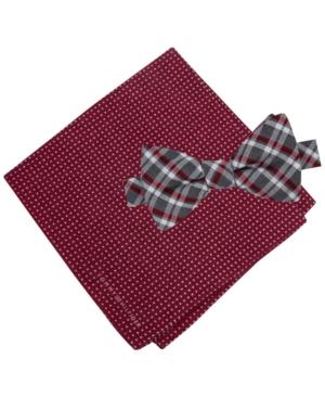 Tommy Hilfiger Men's Grid Pre-tied Bow Tie & Dot Pocket Square Set