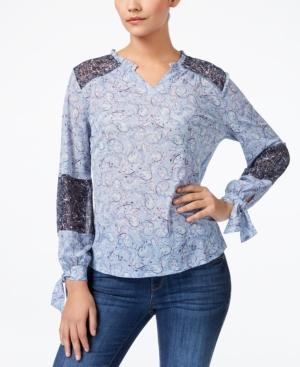 Style & Co Printed Tie-sleeve Top, Created For Macy's