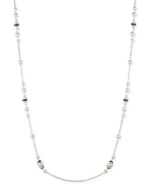 Anne Klein Gold-tone Imitation Pearl And Pave Long Strand Necklace