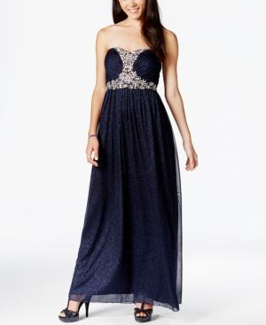 City Triangles Juniors' Embellished Glitter Sweetheart Gown
