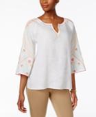 Charter Club Linen Embroidered Bell-sleeve Tunic, Only At Macy's