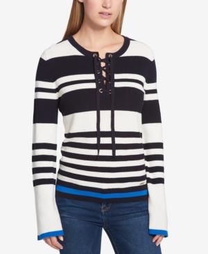 Tommy Hilfiger Cotton Lace-up Sweater, Created For Macy's