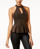 Lily Black Juniors' Metallic Peplum Halter Top, Only At Macy's