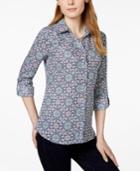 Charter Club Linen Roll-tab-sleeve Shirt, Medallion Print