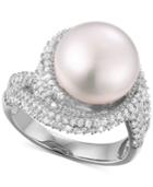 Imitation Pearl & Cubic Zirconia Statement Ring In Sterling Silver