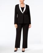 Tahari Asl Plus Size Contrast-trim One-button Pantsuit