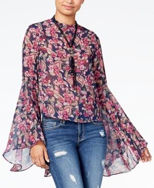 American Rag Juniors' Printed Bell-sleeve Top, Created For Macy's