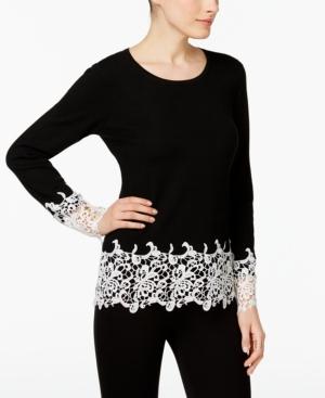Inc International Concepts Petite Lace-trim Sweater, Created For Macy's