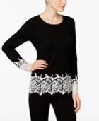 Inc International Concepts Petite Lace-trim Sweater, Created For Macy's