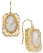 Cornelian Shell, Agate & Diamond (1/3 Ct. T.w.) Mother & Child Cameo Drop Earrings In 14k Gold