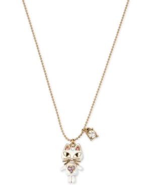 Betsey Johnson Gold-tone White Enamel Cat Pendant Necklace