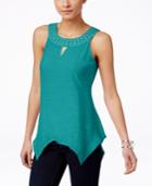 Ny Collection Petite Embellished Handkerchief-hem Top