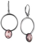 Dkny Hematite-tone & Black Rubber Purple Stone Drop Hoop Earrings, Created For Macy's