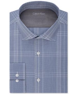 Calvin Klein Men's X Extra-slim Fit Blue Graphite Plaid Dress Shirt