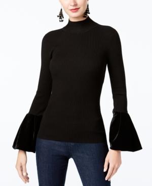 I.n.c. Velvet-cuff Mock-neck Sweater, Created For Macy's