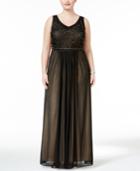 Xscape Plus Size Beaded Mesh Gown