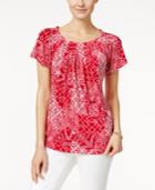 Style & Co. Petite Printed Pleat-neck Top, Only At Macy's