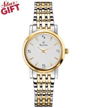 Bulova Women's Diamond Accent Two-tone Stainless Steel Bracelet Watch 30mm 98p115
