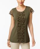 Charter Club Petite Flutter-sleeve Ruffled Top, Only At Macy's