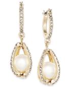 Charter Club Gold-tone Imitation Pearl Pave Drop Earrings, Only At Macy's
