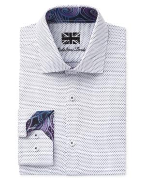 Michelsons Of London Men's Slim-fit White And Black Dobby Dress Shirt