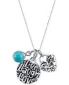 Unwritten Live Laugh Love Charm And Manufactured Turquoise (8mm) Necklace In Stainless Steel