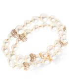 Anne Klein Gold-tone Pave Bead & Imitation Pearl Double-row Stretch Bracelet