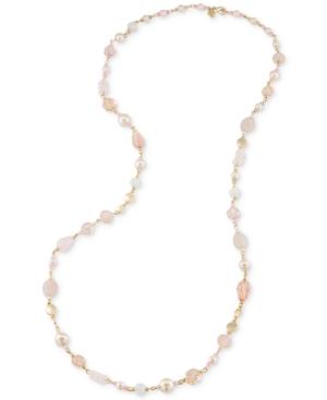 Carolee Gold-tone Pink Imitation Pearl And Rose Quartz Long Illusion Necklace