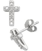Diamond Cross Stud Earrings (1/10 Ct. T.w.) In Sterling Silver