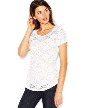 Maison Jules Short-sleeve Scoop-neck Lace Top