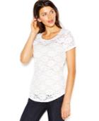 Maison Jules Short-sleeve Scoop-neck Lace Top