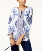 Inc International Concepts Mixed-print Peasant Top, Created For Macy's