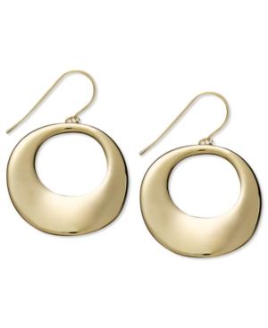 14k Gold Earrings, Open Circle Round Drop Earrings