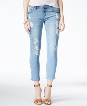 Hot Kiss Juniors' Ripped Cropped Skinny Jeans, Light Wash