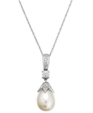 Arabella Bridal Cultured Freshwater Pearl (10 Mm) And Swarovski Zirconia (1 Ct. T.w.) Pendant Necklace In Sterling Silver