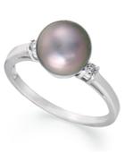 14k White Gold Ring, Tahitian Pearl (8mm) And Diamond Accent Ring