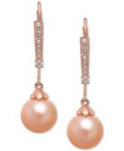 Pink Cultured Freshwater Pearl (8mm) & Diamond (1/10 Ct. T.w.) Linear Drop Earrings In 14k Rose Gold