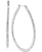 Touch Of Silver Large Oval Crystal Hoop Earrings In Silver-plated Brass