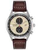 Citizen Eco-drive Men's Chronograph Chandler Brown Leather Strap Watch 43mm