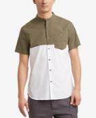 Kenneth Cole Reaction Men's Colorblocked Band-collar Pocket Shirt