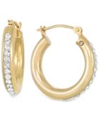 Sigature Gold Crystal Hoop Earrings In 14k Gold