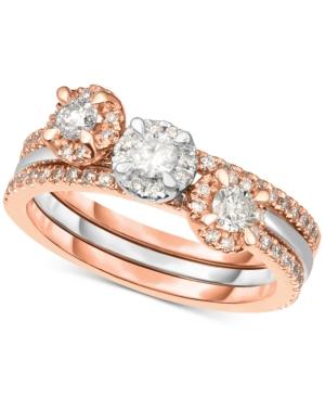 Diamond 3-pc. Ring Set (3/4 Ct. T.w.) In 14k White & Rose Gold