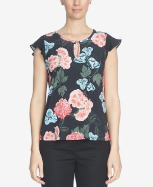 Cece Floral-print Flutter-sleeve Blouse