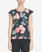Cece Floral-print Flutter-sleeve Blouse